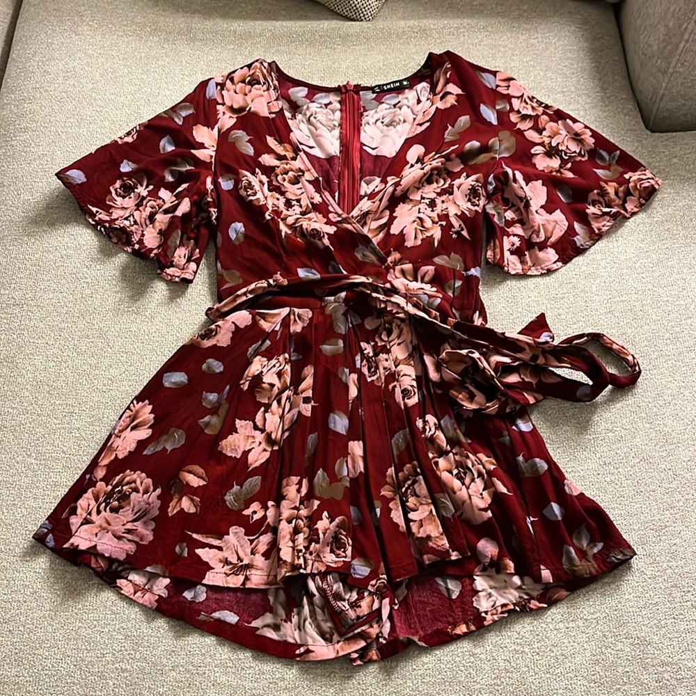 Red floral romper